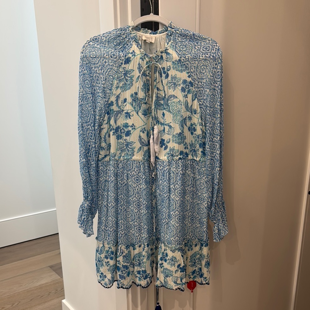 HEMANT & NANDITA Blue and White Midi Dress